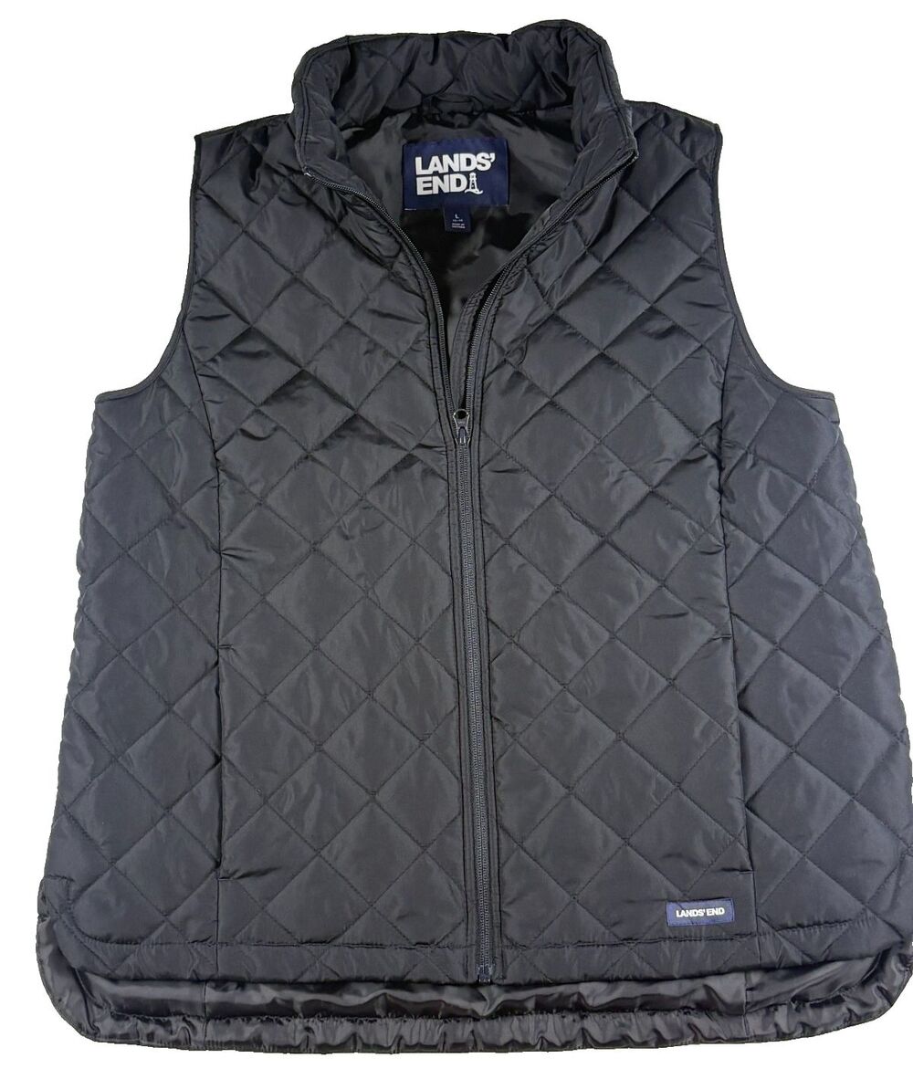 Lands End Women’s Black Full Zip Quilted Lightweight Puffer Vest, L (14-16)